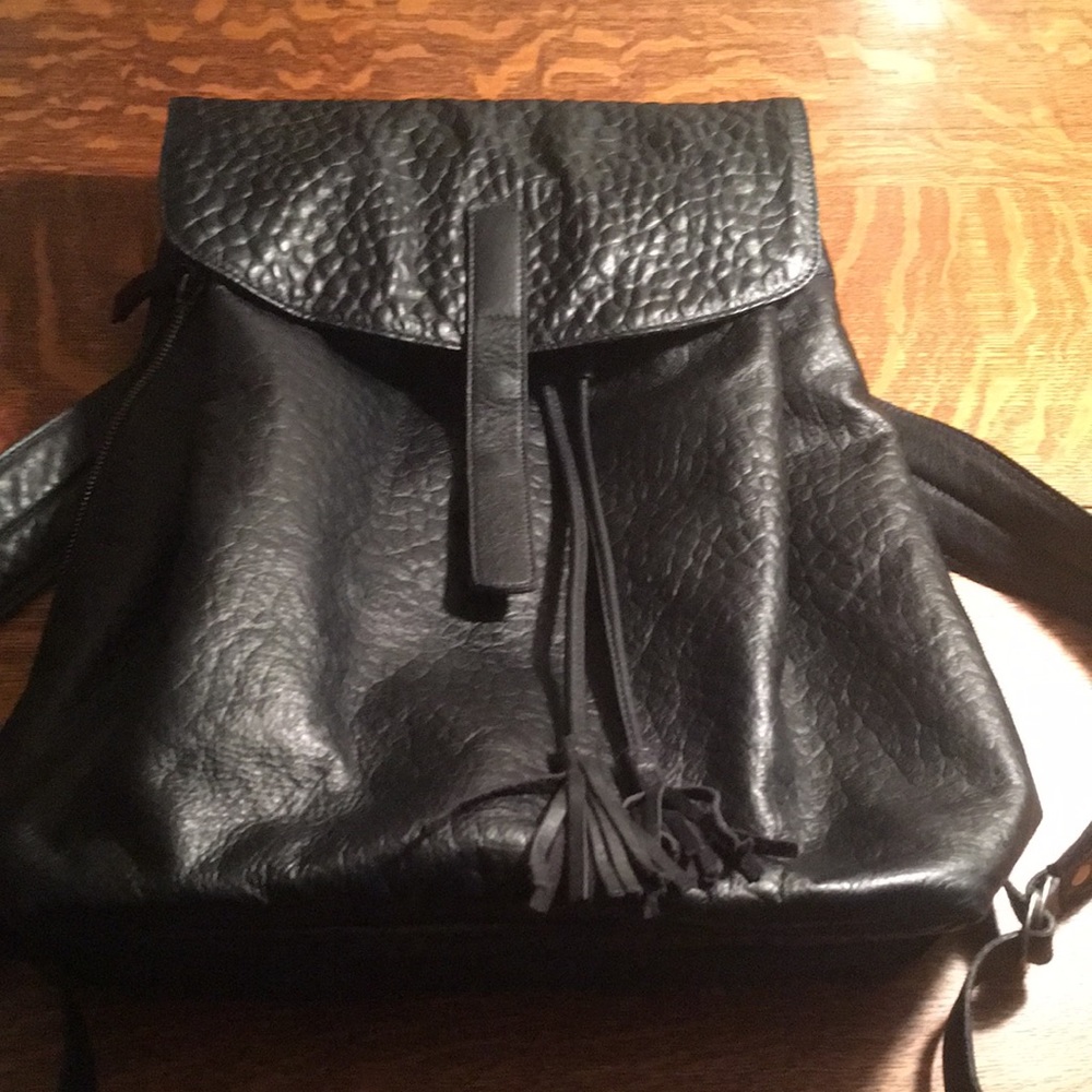 Eileen Fisher black leather Backpack.